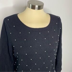 Elle Pearl Beaded Front Crew Neck Sweater